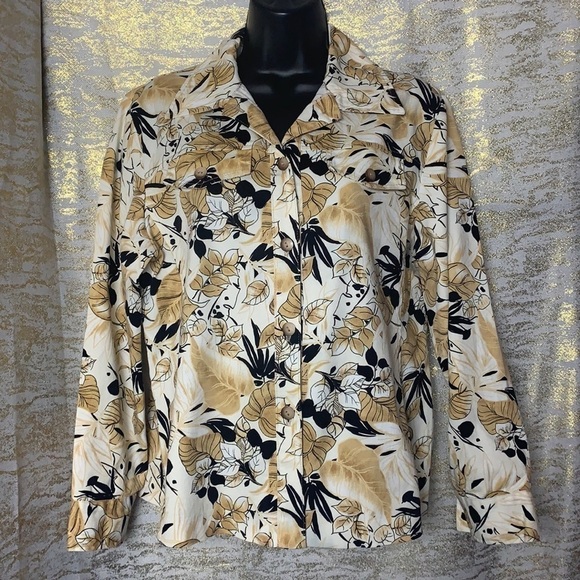 VINTAGE🧚‍♀️CREAM/TAN floral print cotton blend women’s jacket size 8 - Picture 2 of 10